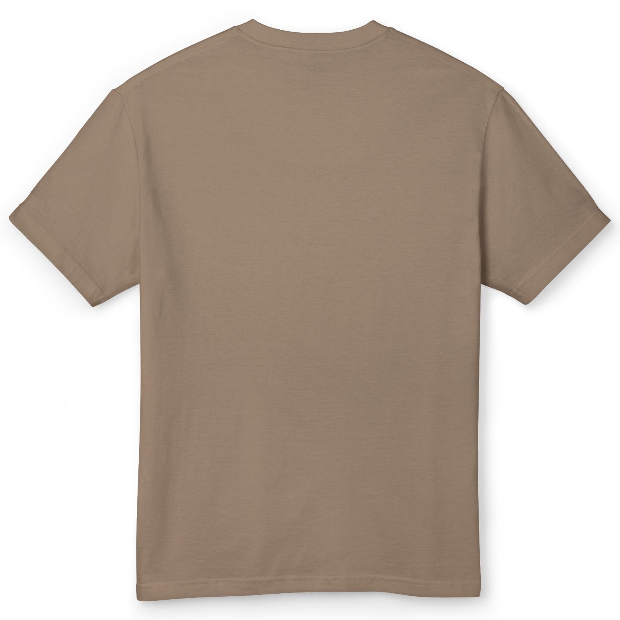 The back of a faded brown T-shirt.