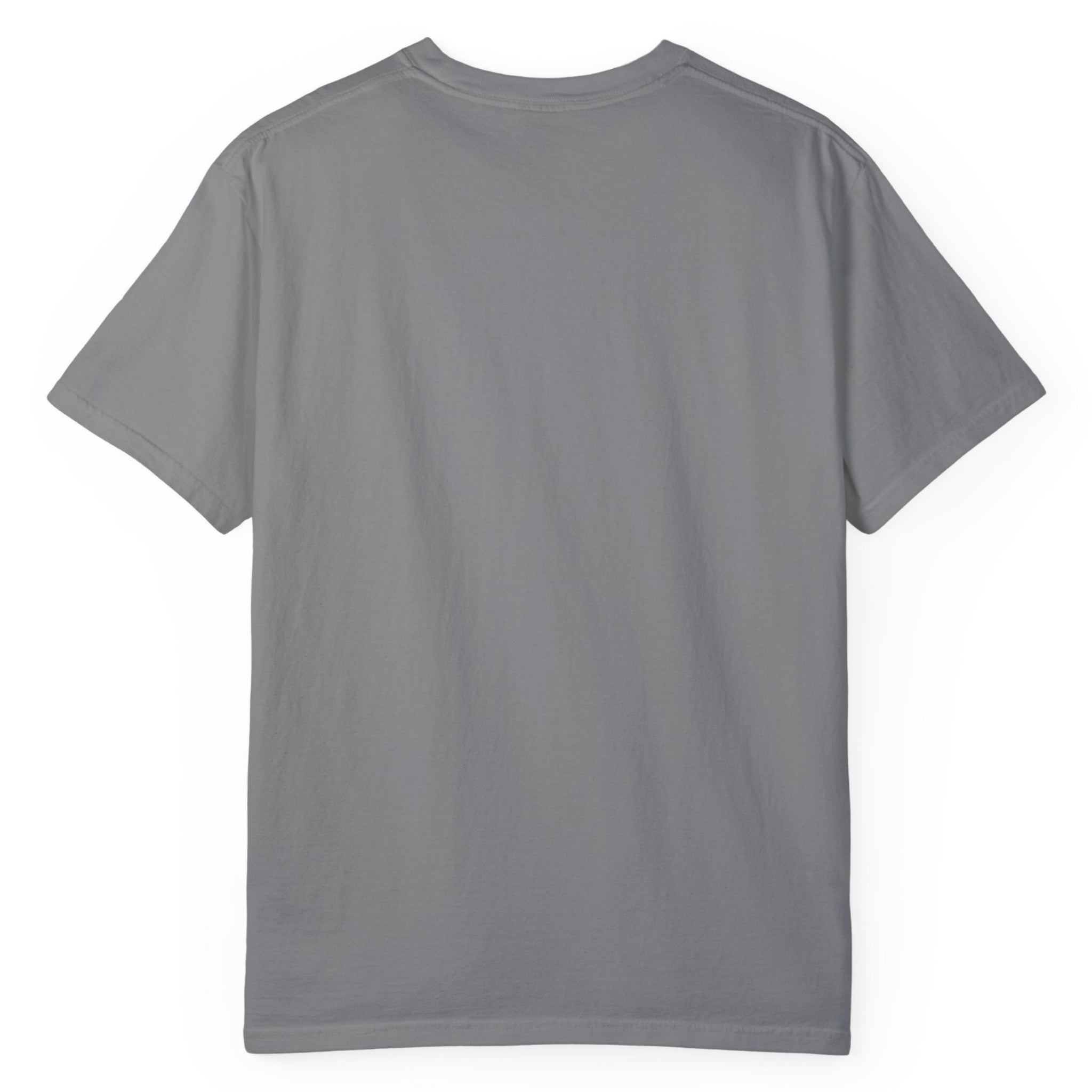 The back of a faded grey T-shirt