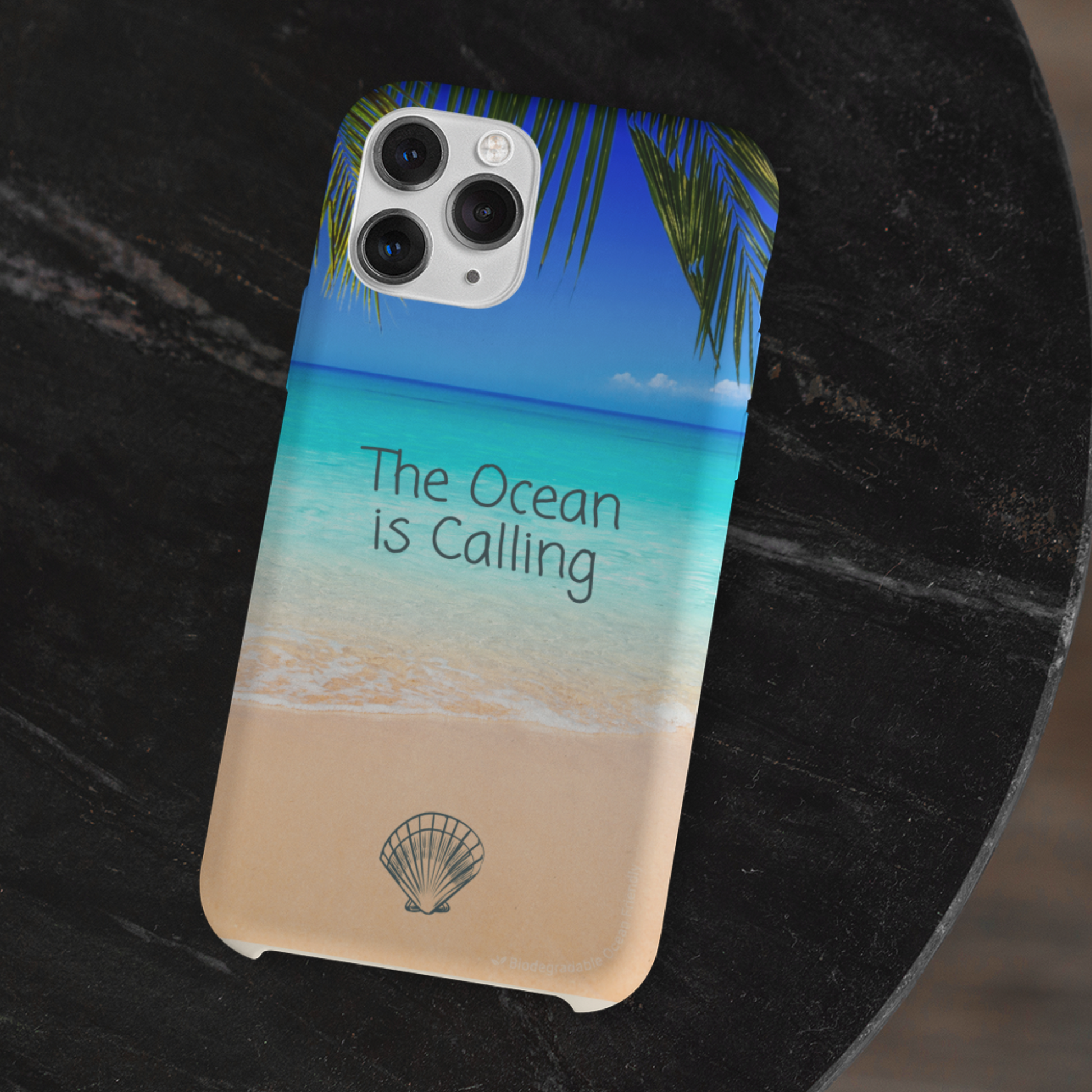 Biodegradable iPhone Case Palm Beach Theme Ocean Duty On Table