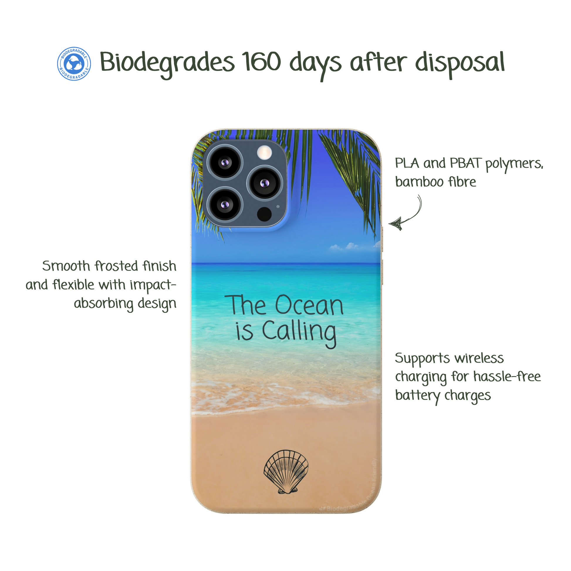 Biodegradable iPhone Case Palm Beach Theme Ocean Duty Description