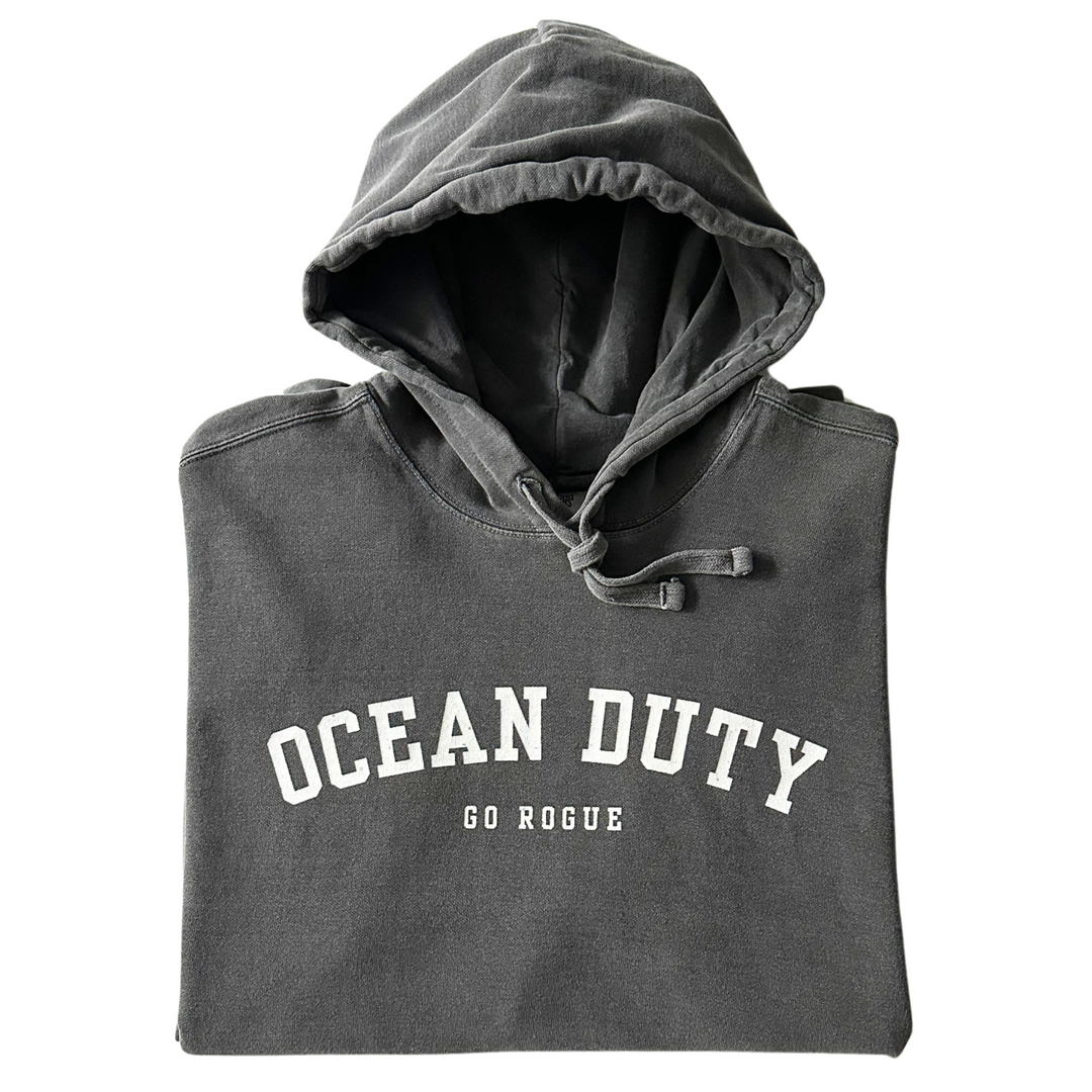 Folded Pepper Grey Ocean Duty Hoodie with text