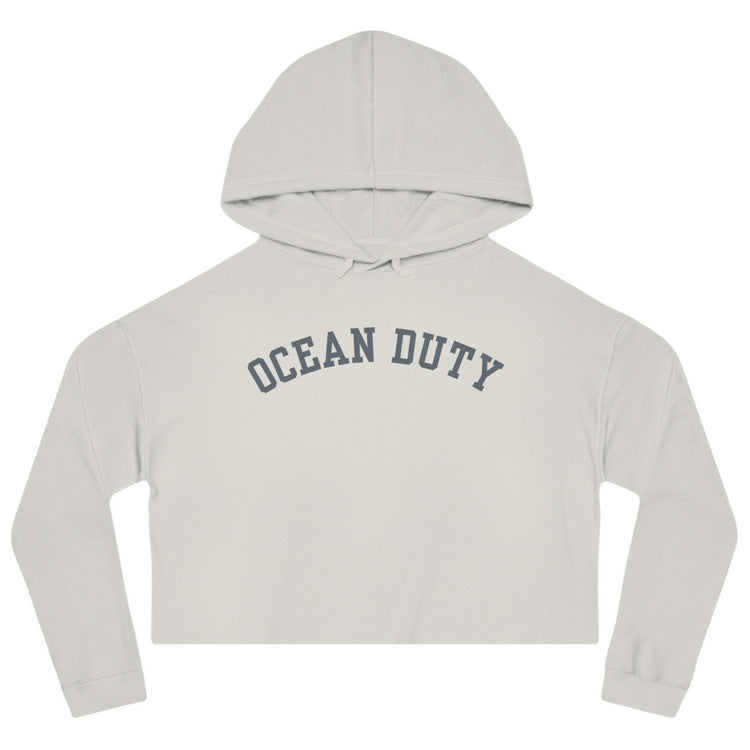 Cropped White Hoodie Ocean Duty Print