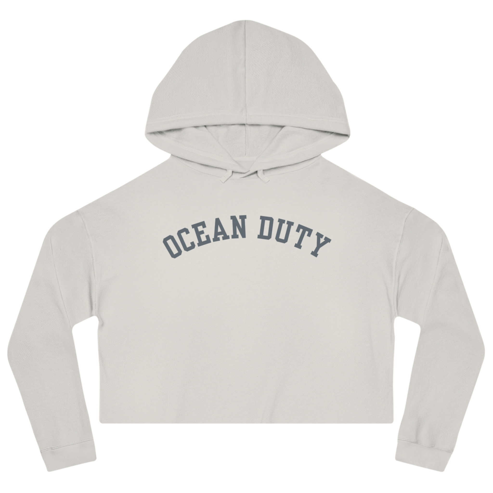 Cropped White Hoodie Ocean Duty Print