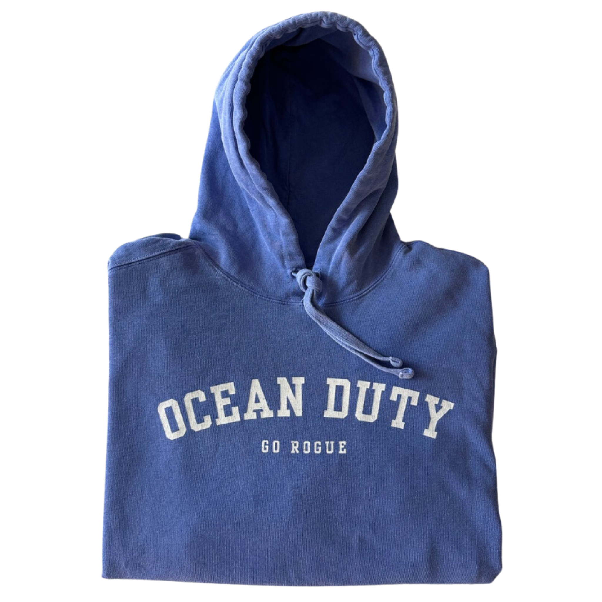 Folded Ocean Duty Go Rogue Hoodie Front in Flow Blue