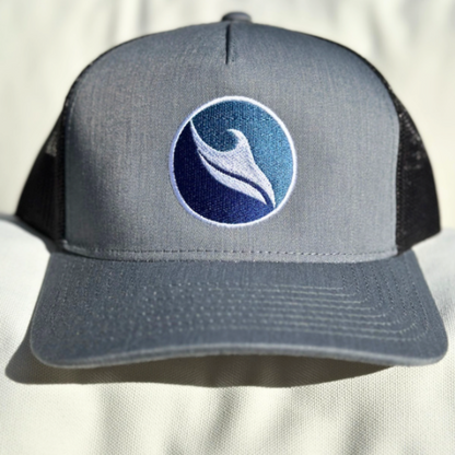 Ocean Duty Logo Embroidered Trucker Hat Embroidered Logo Close Up