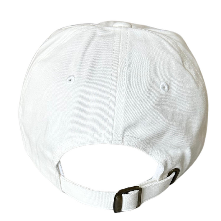 Back of the white Strapback Dad hat with Ocean Duty Embroidery