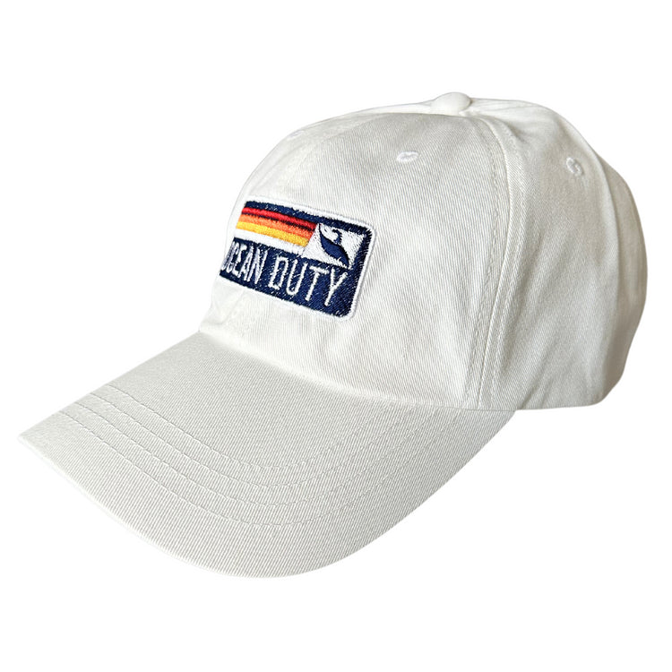 White Strapback Dad hat with Ocean Duty Embroidery