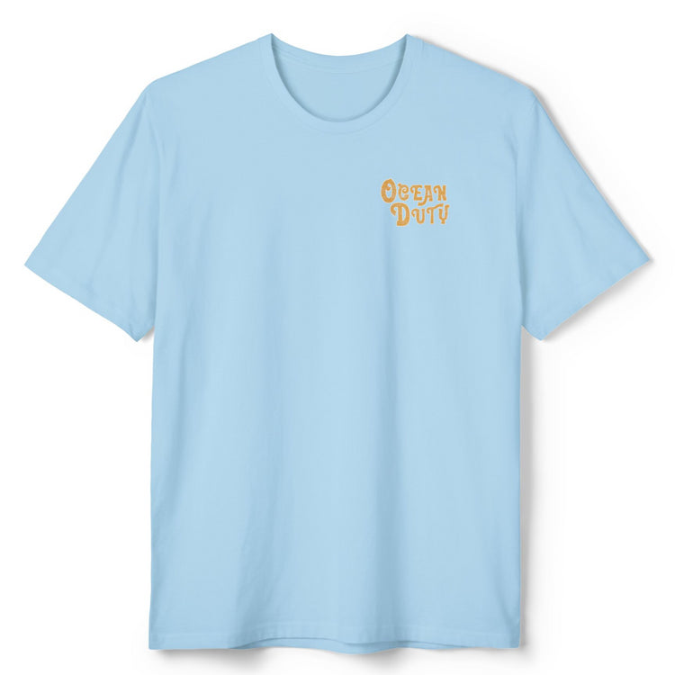 light blue t-shirt ocean duty written front left