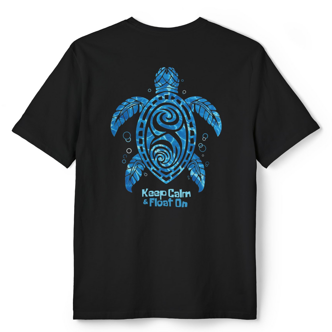 black t-shirt colored sea turtle image with print