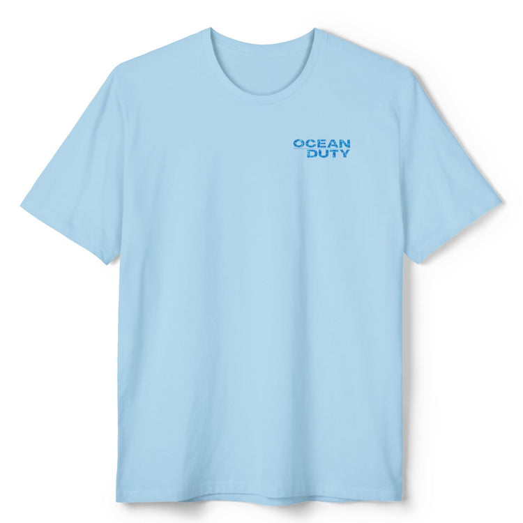 light blue t-shirt ocean duty print front