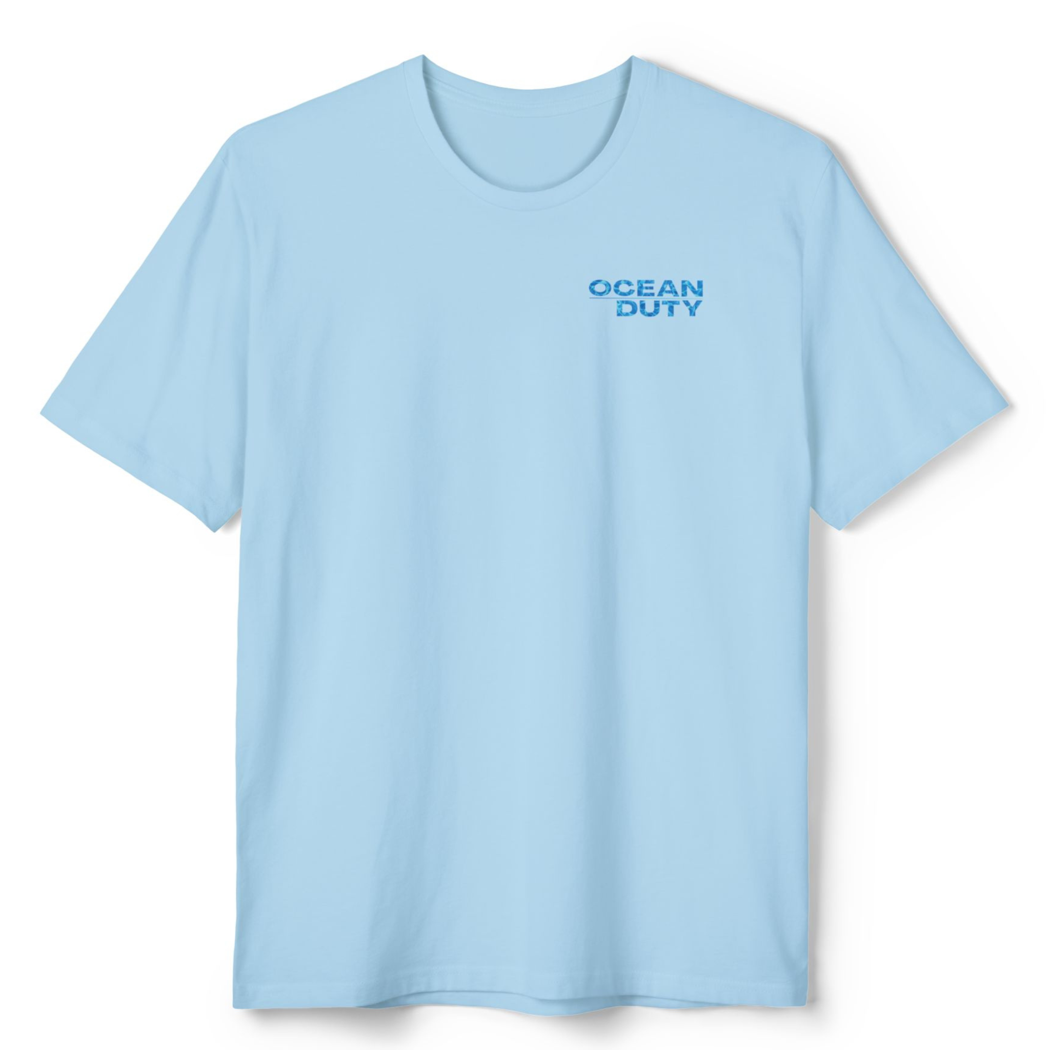 light blue t-shirt ocean duty print front