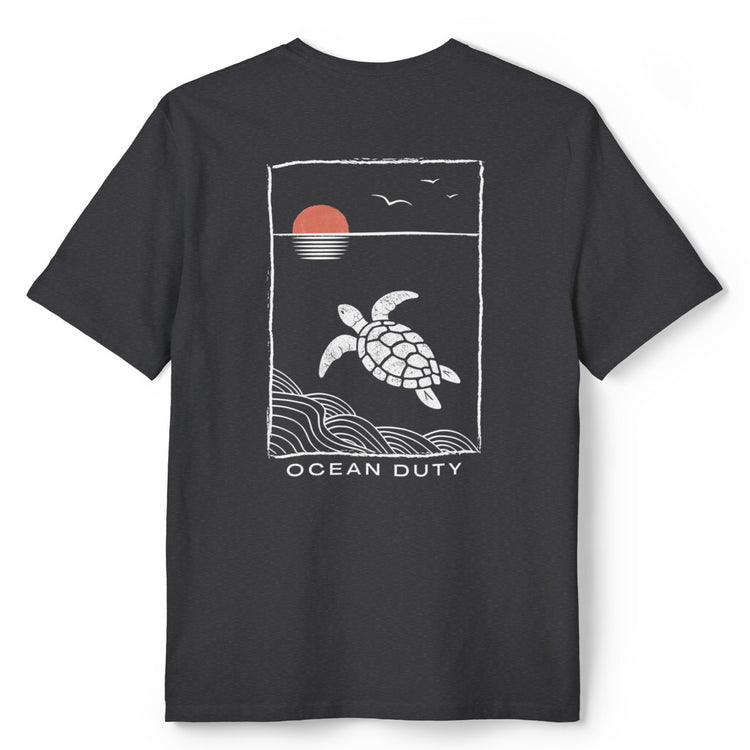 black heather t-shirt sea turtle ocean image back