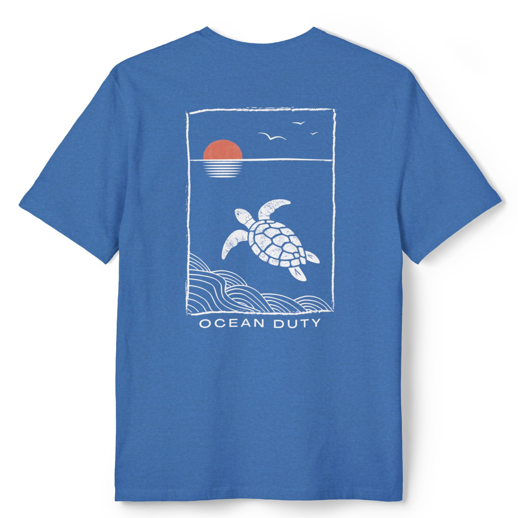 blue t-shirt sea turtle ocean print back